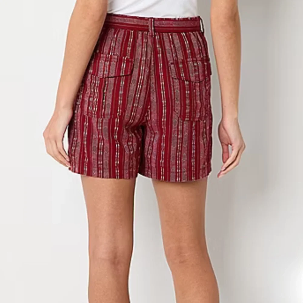 a.n.a Linen Blend Womens High Rise Pull-On Short Red Derby Stripe XXL NWT